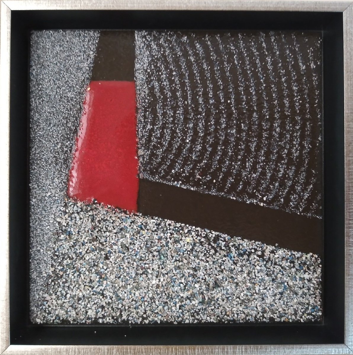 Geometric Abstract Relief By Rossitza Trendafilova, 9 X 9", "Red Particle", Original Artwork