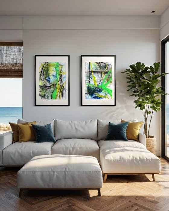 Framed abstract paintings