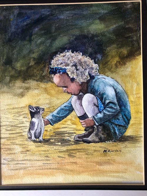 LITTLE GIRL WITH KITTEN by Margaret Riordan
