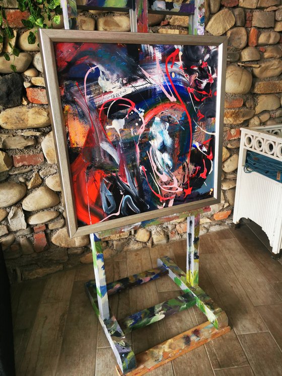 Framed large abstract beautiful action painting dreams by O Kloska