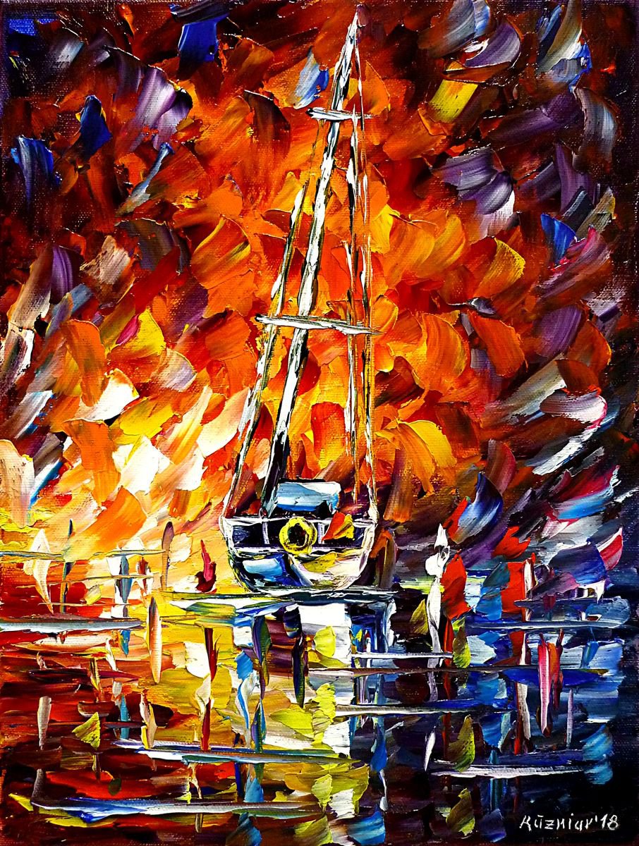 Expressive Landscape Oil Painting By Mirek Kuzniar, 12 X 16", Resting Sailboat, Original Artwork