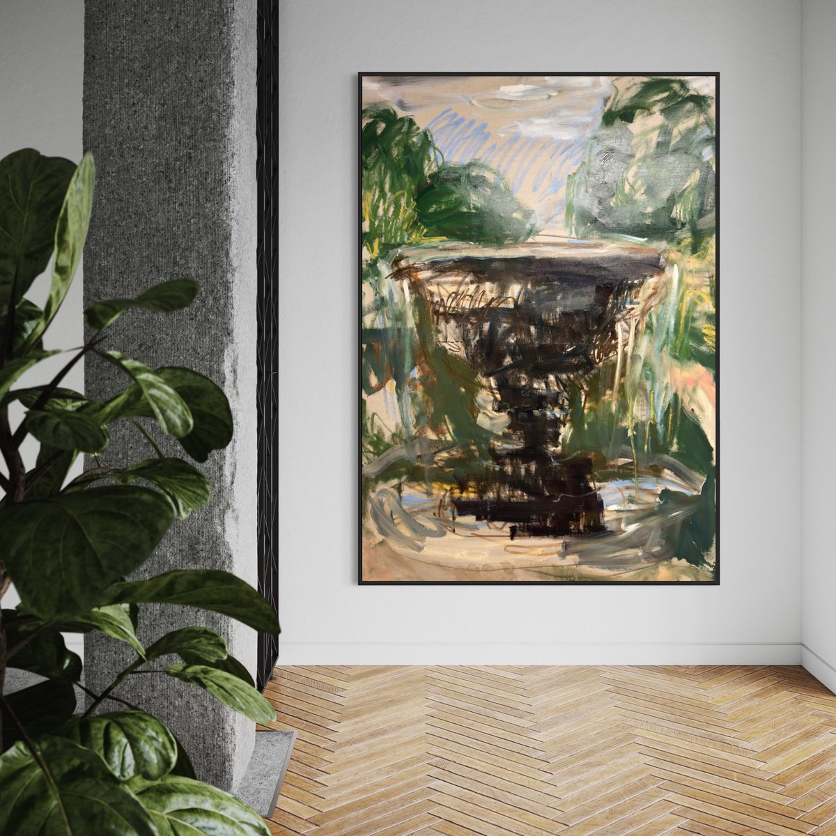 Expressive Landscape Oil Painting By Lilia Orlova-Holmes, 55 X 79", Fountain, Original Artwork