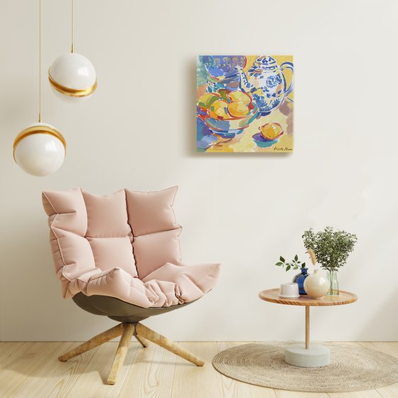 Still Life with Blue Teapot and Lemons