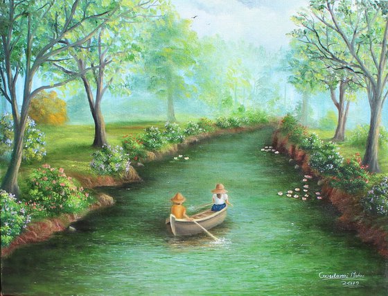 Forest Boating Landscape Painting