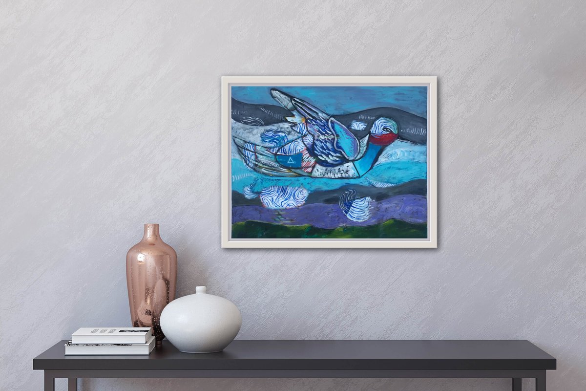 Abstract Animal Oil Painting By Roberto Munguia Garcia, 20 X 16", Fast Hummingbird, Original Artwork