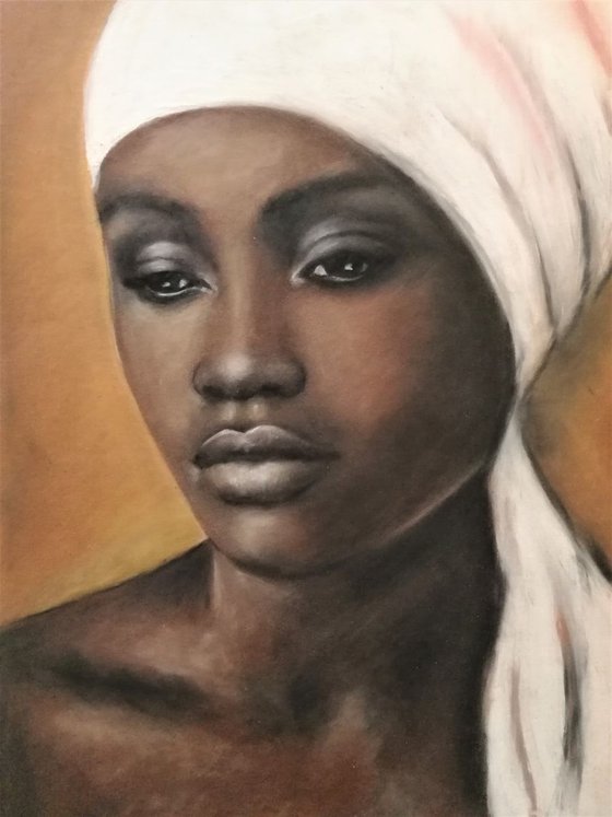 African queen - original oil pastel portrait painting