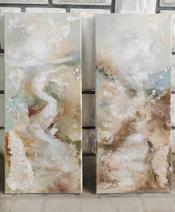 Original abstract canvas art, Neutral abstract painting, Set paintings