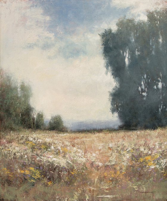 Afternoon Field, flower field landscape Monet style