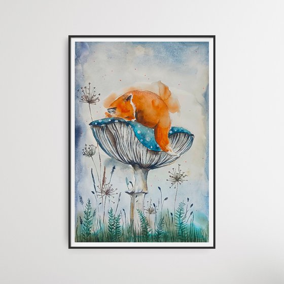 Sleeping Fox On The Mushroom