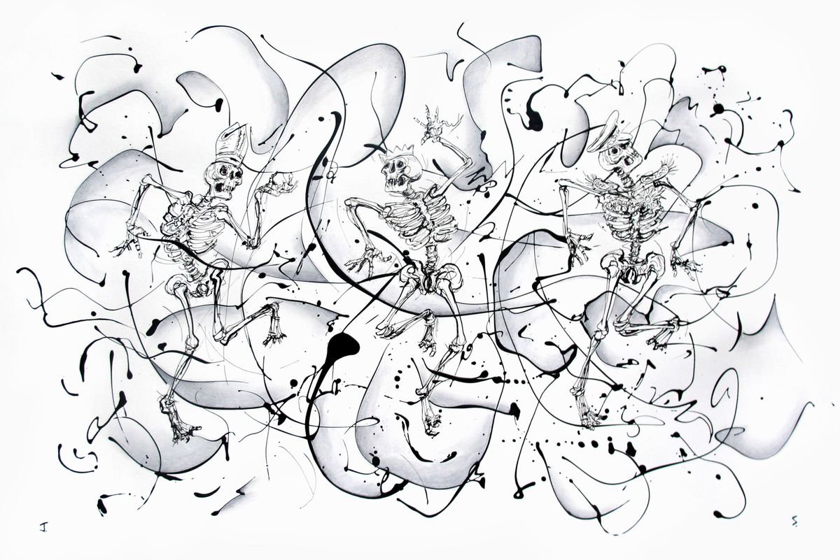 Abstract Painting By John Sharp, 39 X 27, Danse Macabre 2, Original Artwork