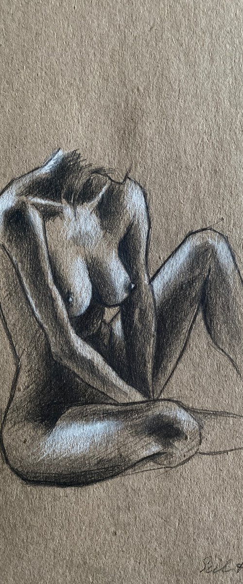 Nude sitting woman by Elvira Sultanova