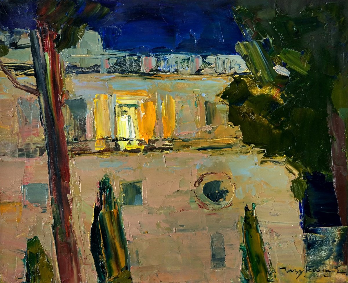 Cityscapes Oil Painting By Helen Shukina, 9 X 8, Roman Holiday Series. Evening, Original Artwork