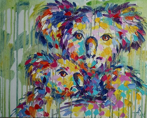 My baby - koalas in love, oil painting, love, koala bear, Australia, mother and baby, mothers love, koala, koala oil painting, animals, koala art, animals oil painting on canvas by Anastasia Kozorez