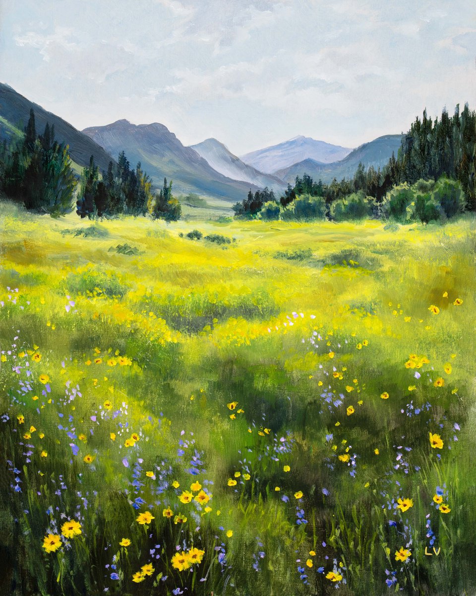 Mountain yellow flower meadow by Lucia Verdejo