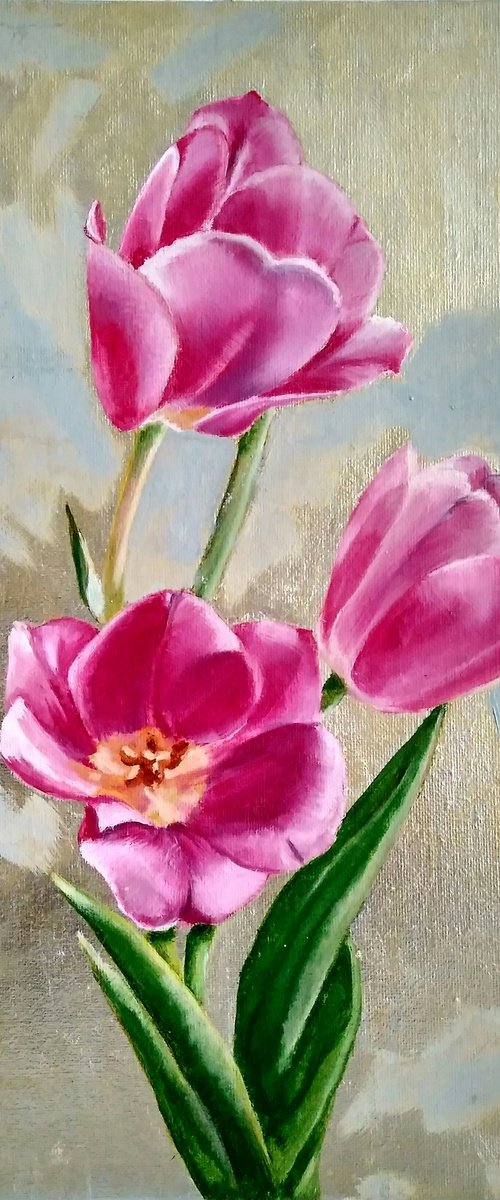 Tulips on a silver background by Yulia Berseneva