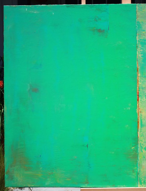 Teal Aqua Green Abstract with Red Lines