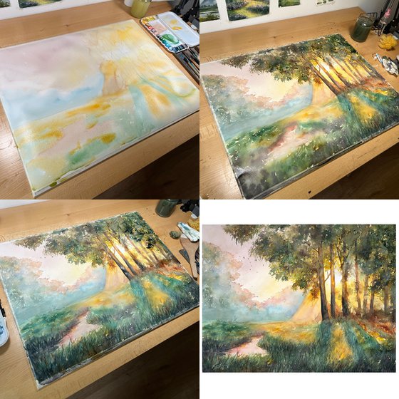 Golden Sunset by the Stream