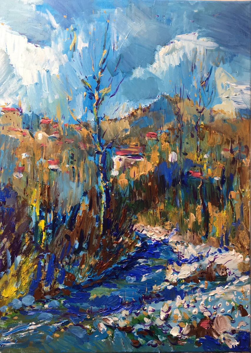 Impressionistic Landscape Acrylic Painting By Altin Furxhi, 20 X 28, Impressions 2019., Original Artwork
