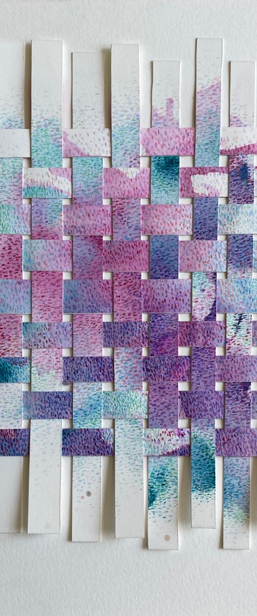 Paper weaving collage - Violet, blue and pink palette by Liliya Rodnikova