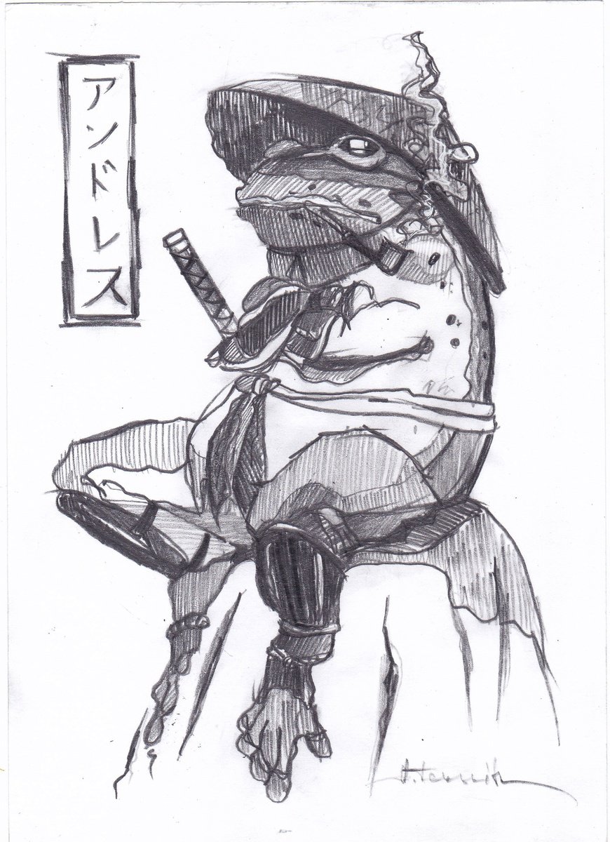 Surrealistic Animal Pencil Drawing By Anastasia Terskih, 6 X 8, Ninja Frog, Original Artwork