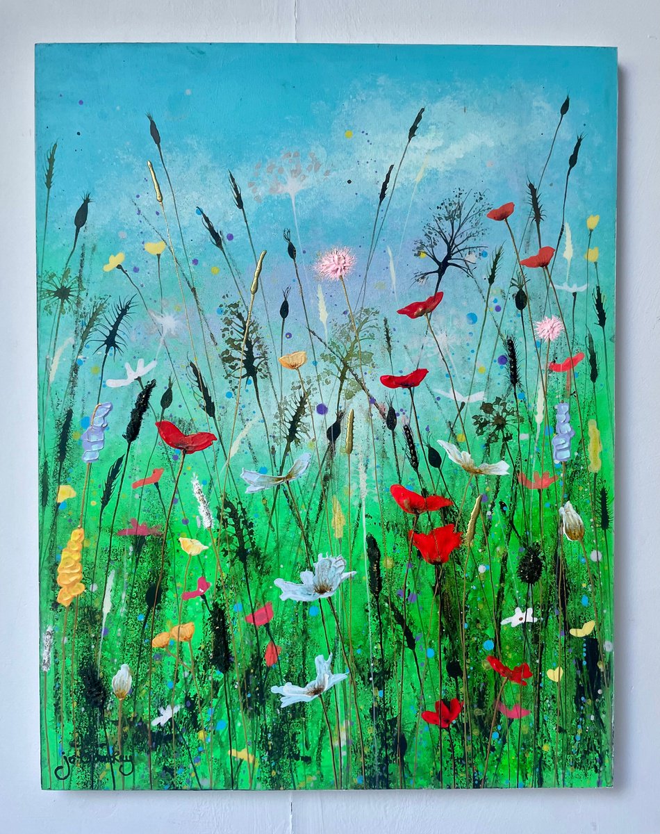 Expressive Botanical Acrylic Painting By Jo Starkey, 13 X 17, 