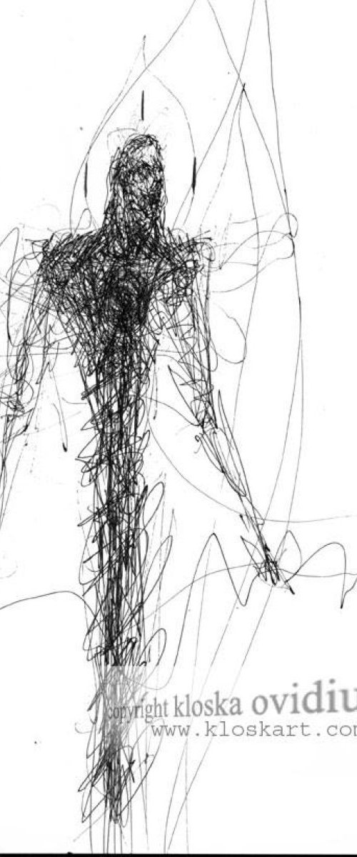 SPIRITUAL ECLECTIC SPONTANE INK DRAWING BY KLOSKA ANGEL THEME THE ESCAPE FROM THE MUNDANE WORLD by Kloska Ovidiu