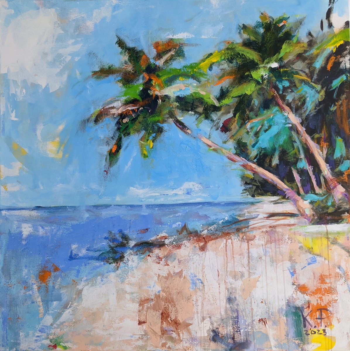 Impressionistic Landscape Acrylic Painting By Kasia Pawlak, 39 X 39", Fiji, Original Artwork