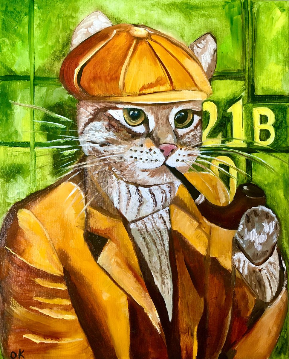 Impressionistic Animal Oil Painting By Olga Koval, 18 X 22", Cat- Sherlock Holmes, Original Artwork