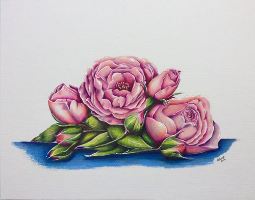 Wild pink roses by Karen Elaine  Evans