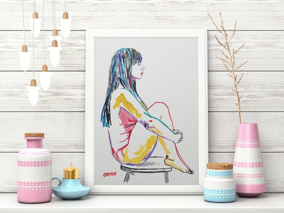 Female Nude Art Original Painting Drawing Charcoal Water Colour Nude