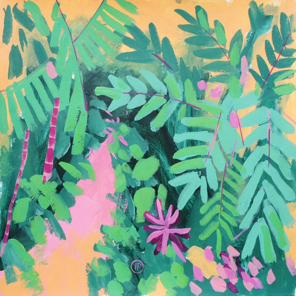 Impressionistic Landscape Acrylic Painting By Irina Plaksina, 10 X 10, Tropical Forest, Original Artwork