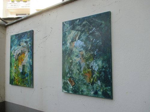 abstract green and blue - informel painting by Sonja Zeltner-Müller