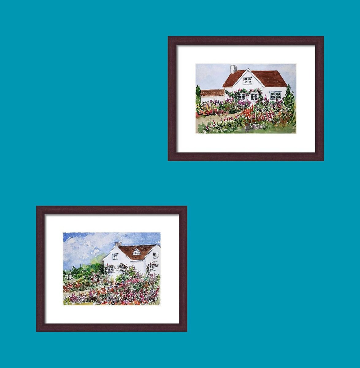 Impressionistic Cityscapes Watercolour By Asha Shenoy, 11 X 8, English Cottages - Set Of Two, Original Artwork