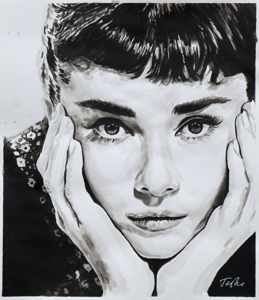 Urban And Pop Portrait Ink Drawing By Tashe, 26 X 30", "Audrey", Original Artwork