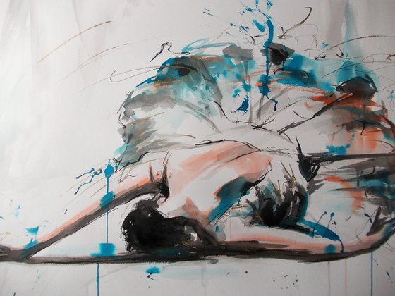 Pause -Ballerina Drawing on Paper-Large Drawing