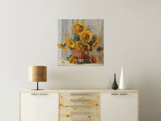 Sunflowers in a basket