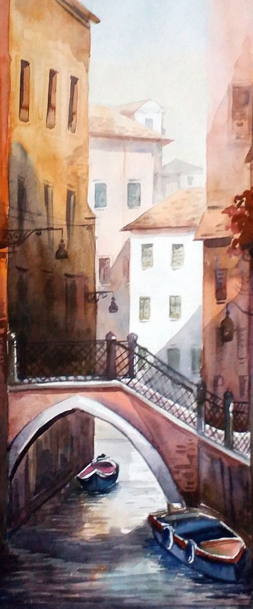 Morning Venice Canals - Watercolor Painting by Samiran Sarkar