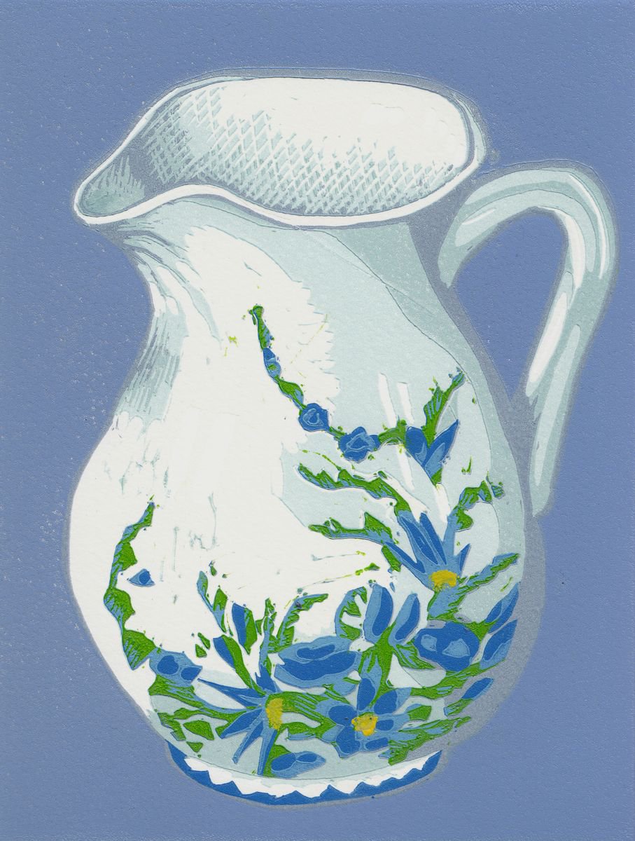 Blue Flowered Jug by Marian Carter