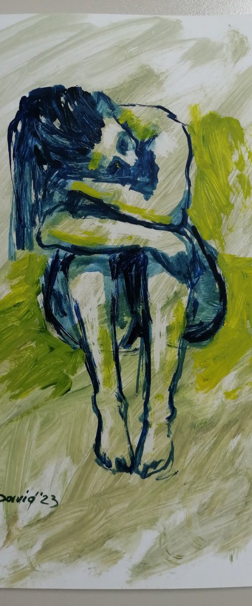 Nude study women oil on paper by Olga David