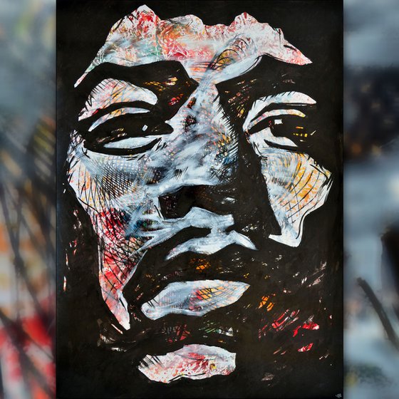 Jimi Hendrix Portrait - Vibrations Mixed Media Modern New Contemporary Abstract Art