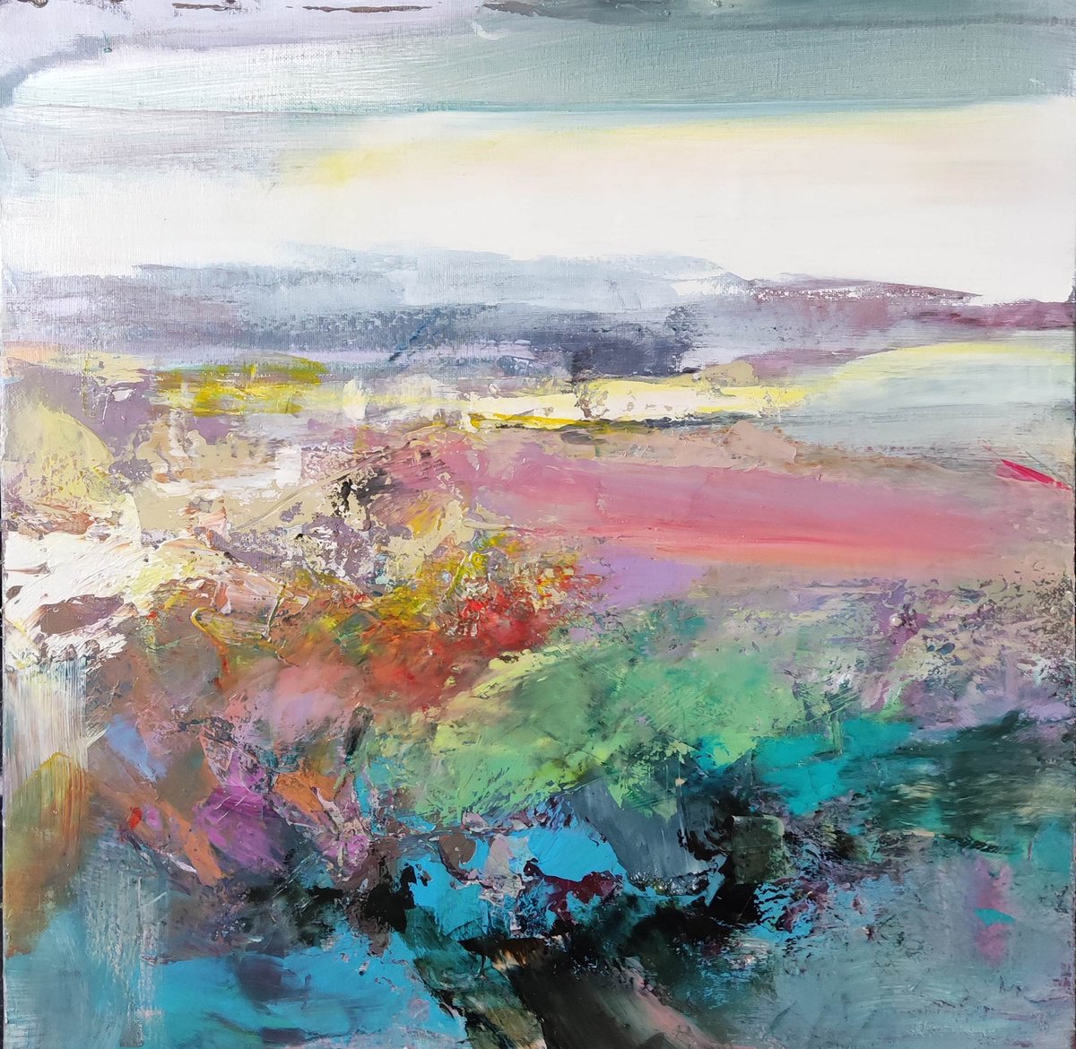 Expressive Oil Painting , Turquoise Wind By Viktoria Shvoren, 20 X 20, Artwork For Sale On Artfinder