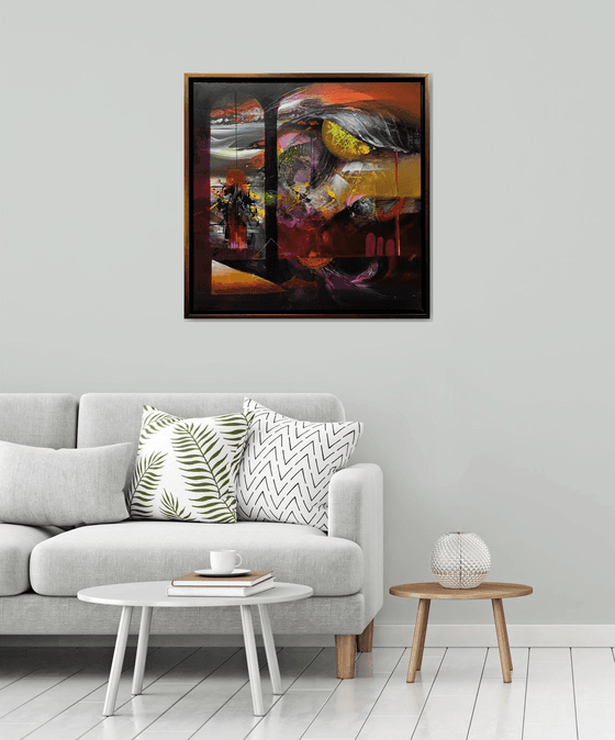 Large framed abstract mindscape autumn colors melancholia enigmatic masterpiece by O Kloska