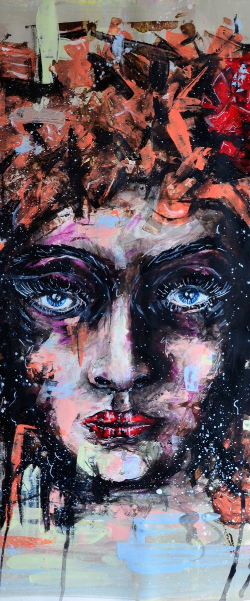 Lady Rose - Large Emotional Original Modern Art Painting Portrait by Jakub DK - JAKUB D KRZEWNIAK