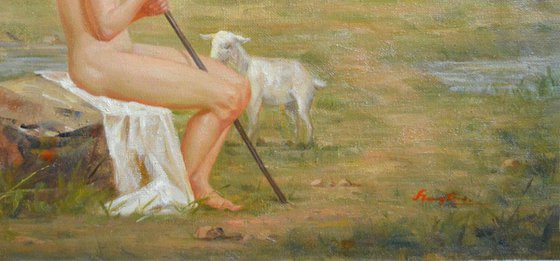 Oil painting art male nude boy in seaside  #16-10-2-01