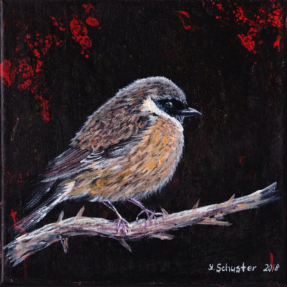 Robin. Acrylic painting 20*20cm by Yulia Schuster