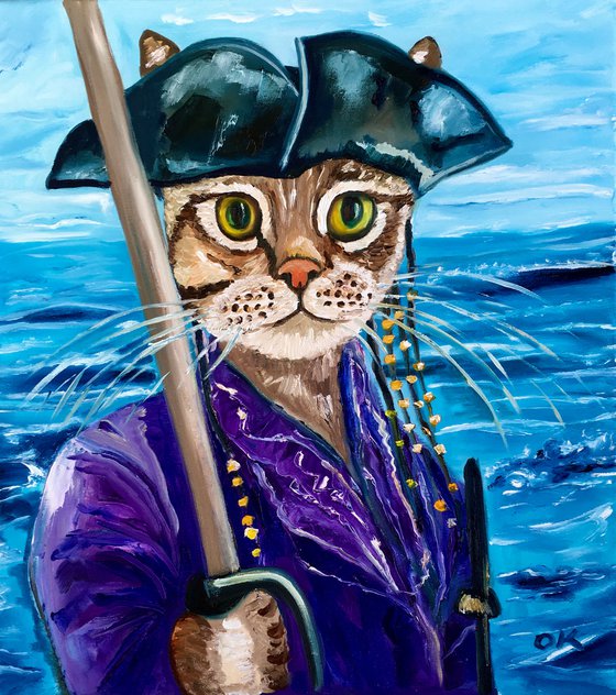 Troy The Cat Pirate of the Caribbean , Cat Pirate, original oil painting, portrait