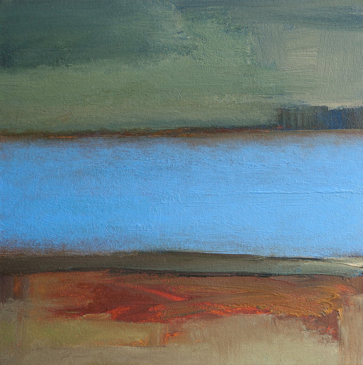 Abstract Landscape Oil Painting By Thomas Hjelm, 17 X 17", Land Of Folklore, Original Artwork