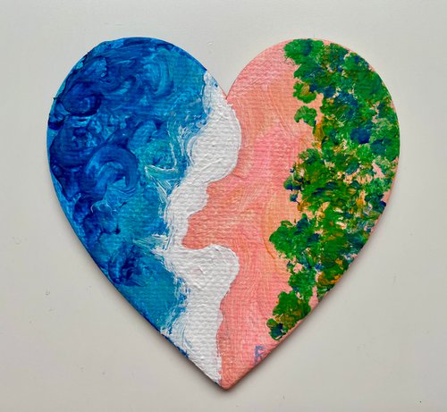 Sea Ocean Painting, Aerial View Heart Art, Coastal Fridge Magnet, Valentines Day Gift by Kate Grishakova