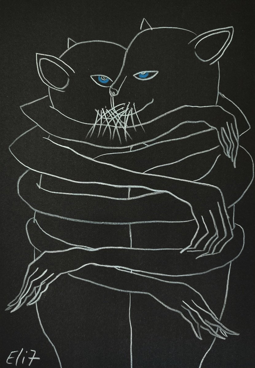 Expressive Animal Pencil Drawing By Elisheva Nesis, 9 X 13, Many Hugs, Original Artwork