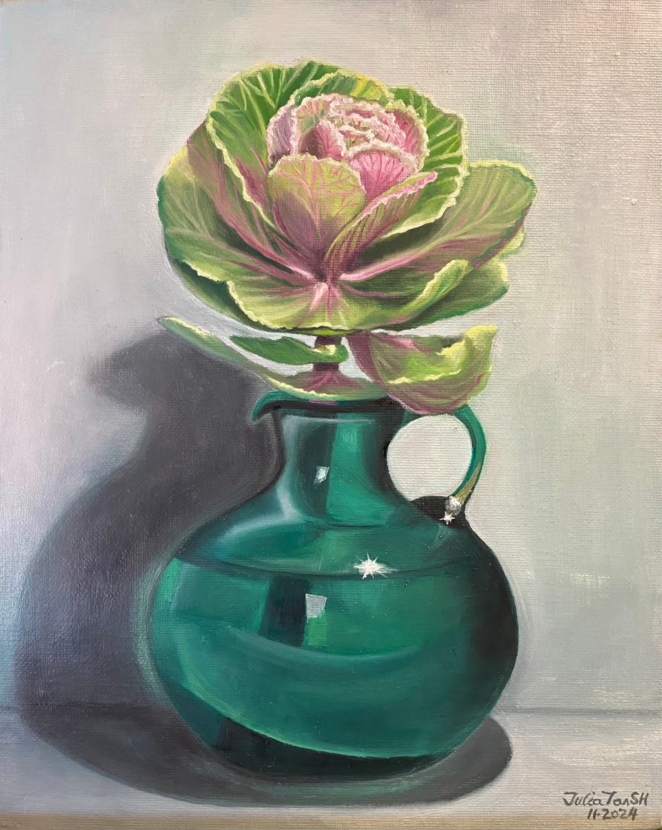 Impressionistic Still Life Oil Painting By Julia Tan Sh, 9 X 12", Ornamental Cabbage, Original Artwork